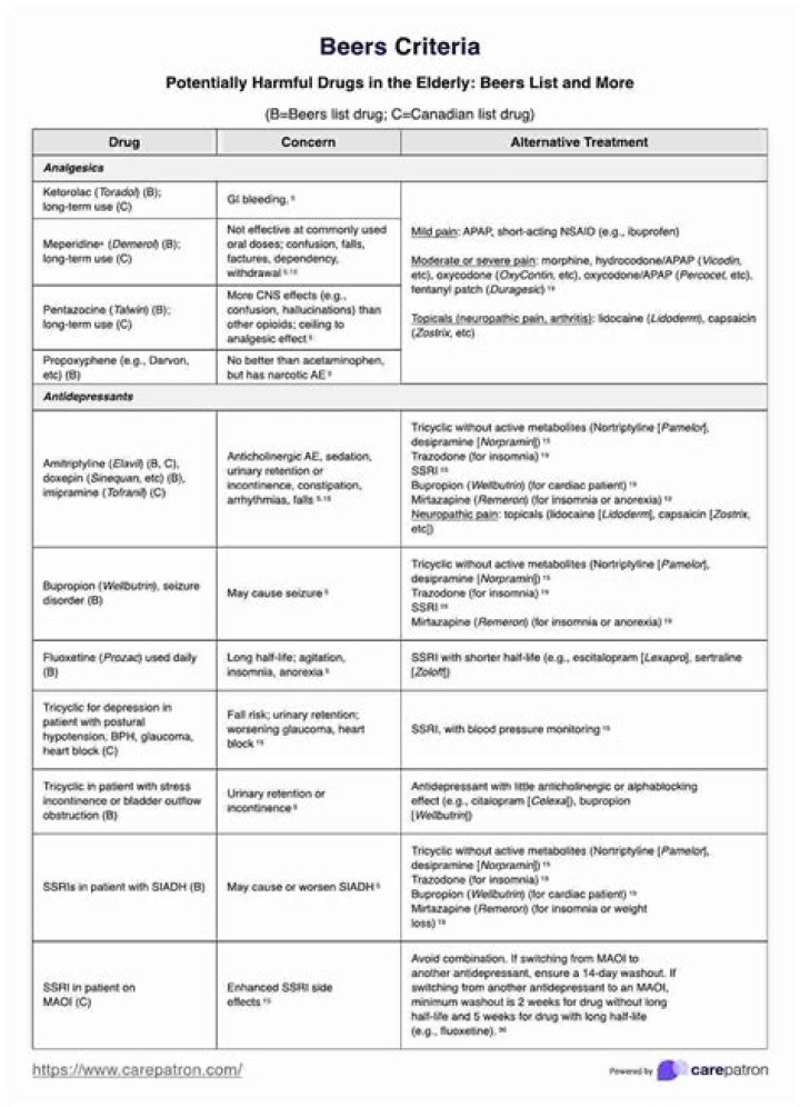 What are 5 drugs to avoid in the elderly Dr Beers Criteria?