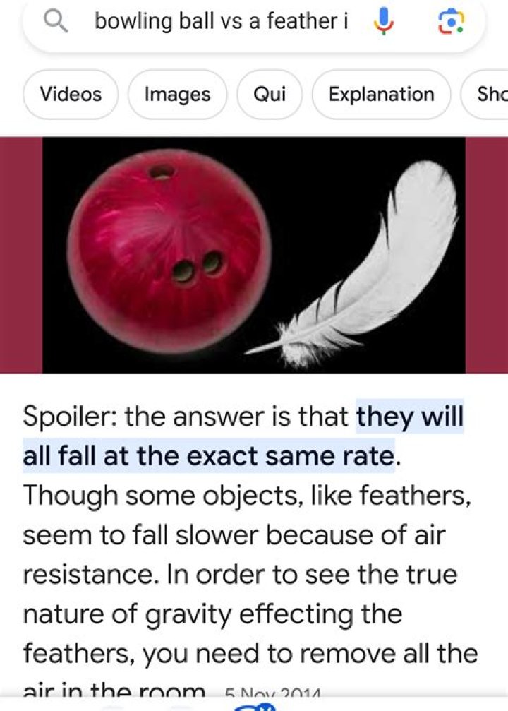 What can be done so that a bowling ball and feather fall at the same speed?