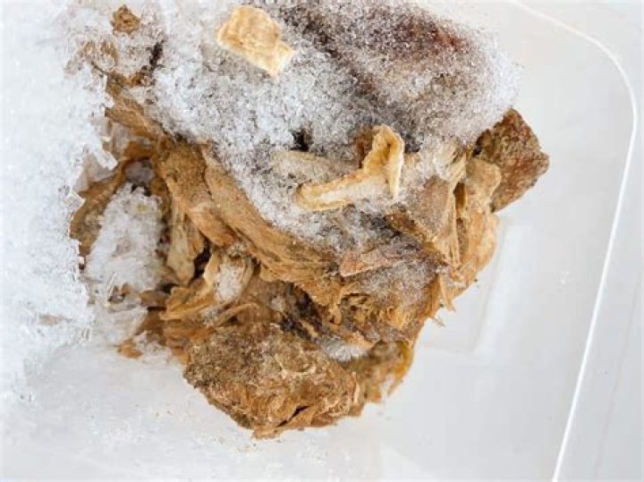 What causes large ice crystals on frozen food?