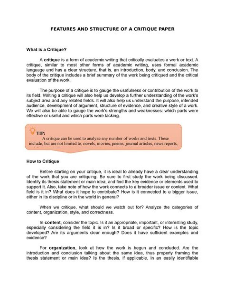 What is the main purpose of a critique?
